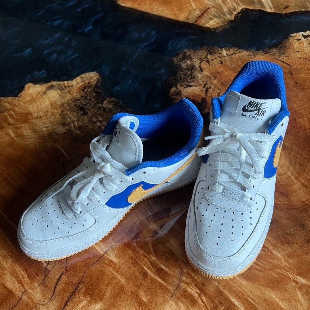 NIKE Air Force 1 Custom White and Blue Sneakers 7.5W